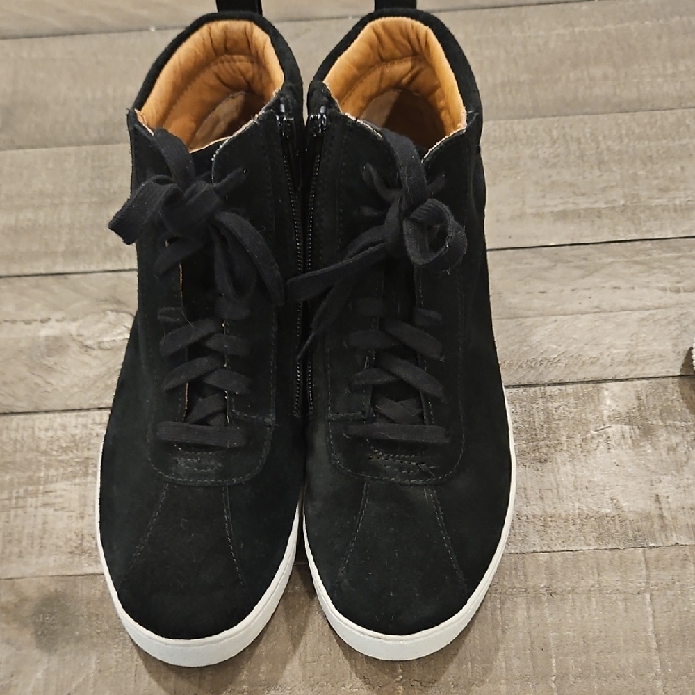 Vionic Black Suede High-Top Sneakers with White Soles